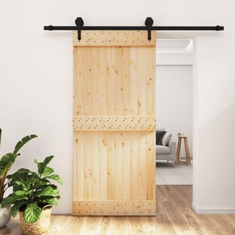 Berkfield Home Sliding Door with Hardware Set 95x210 cm Solid Wood Pine in Brown