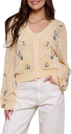 Saachi Floral Embroidered Cardigan in Ivory at Nordstrom Rack