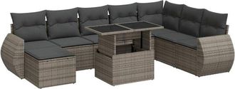 vidaXL Set De Sof&aacute;s De Jard&iacute;n Con Cojines 9 Pzas Rat&aacute;n Sint&eacute;tico Gris Vidaxl
