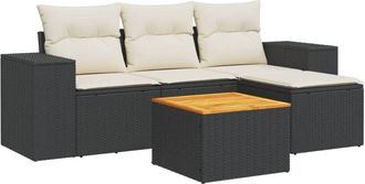 vidaXL Set De Muebles De Jard&iacute;n 5 Pzas Y Cojines Rat&aacute;n Sint&eacute;tico Negro Vidaxl