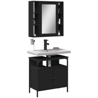 vidaXL Set Mobili da Bagno 2 pz Nero in Legno Multistrato - Vidaxl