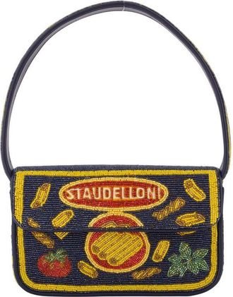 Staud Staud Beaded Embroidered Shoulder Bag Navy