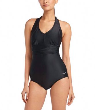 Speedo One Piece Halter Swimsuit In Black