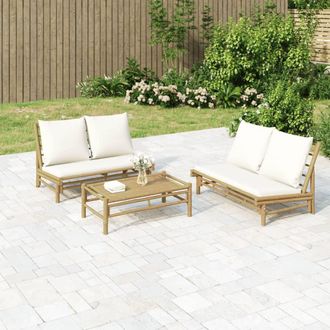 vidaXL Set De Muebles De Jard&iacute;n 2 Piezas Bamb&uacute; Y Cojines Blanco Crema Vidaxl