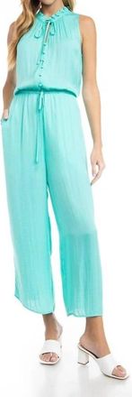 Naked Zebra Button Down Jumpsuit With Frill Neck Detail In Ice Green