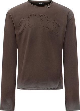 GCDS T-shirt a maniche lunghe Slim con logo laser - - Tops - Uomo - Marrone - XL