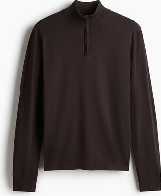 H&M Pullover mit kurzem Zipper in Regular Fit - Brown