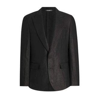 Dolce & Gabbana Formal Blazers, male, Black, Size: 2XL Single-Breasted Linen Jacket