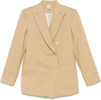 Max Mara Beige Double-Breasted Jas met Zakken - Dames - Blazers - Beige - M - Jassen