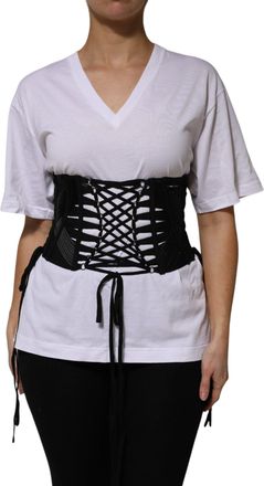 Dolce & Gabbana Womens Black Cotton Waist Laceup Strap Corset Belt Polyester Acetate