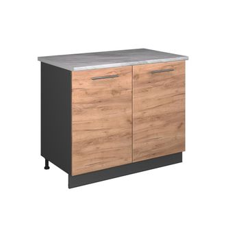 Vicco Mueble Bajo Para Fregadero Fame-line, Roble Dorado/antracita, 100 Cm, Et M&aacute;rmol, Vicco