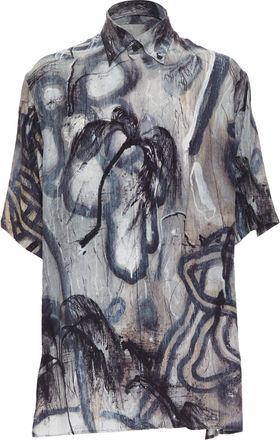 Yohji Yamamoto 100% silk grey beige abstract print relaxed shirt JP2 M