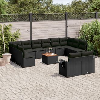 vidaXL Set De Sof&aacute;s De Jard&iacute;n Y Cojines 13 Pzas Rat&aacute;n Sint&eacute;tico Negro Vidaxl