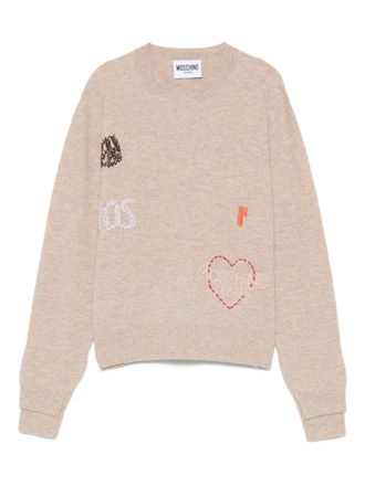 Moschino embroidered-logo sweater - Neutrals