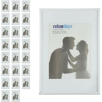 Relaxdays Set 24 Marcos Fotos Cl&aacute;sicos Con Paspart&uacute;, Fotograf&iacute;as 20x30cm Y 15x20cm, Portarretratos Mesa O Pared, Pl&aacute;stico, Blanco