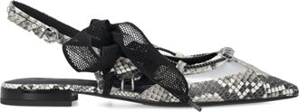 Pinko Grey Gianira 30 Snakeskin-Pattern Slingback Ballerinas