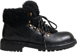 Dolce & Gabbana Black Leather Bernini Shearling Boots Mens Shoes