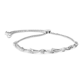 House of Brilliance Silver Diamond Accent Heart and Wave Link Bolo Bracelet at Nordstrom