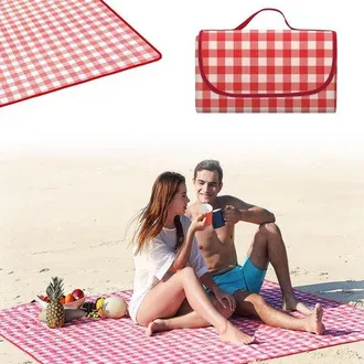OEM Manta Picnic, 200 X 300 Cm, Impermeable, Alfombra Plegable Exteriores, Esterilla Port&aacute;til Jard&iacute;n Playa, Resistente Arena, Cuadros Rojos Blancos