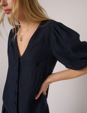 Nobody's Child Navy Puff Sleeve Top