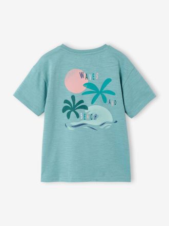 Vertbaudet Jungen T-Shirt mit XL-Print hinten und Recycling-Baumwolle salbeigr&uuml;n