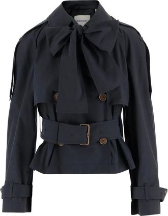 Burberry bow belted jacket - women - Polyester/Cotton - 16 - Blue