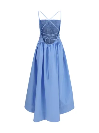 Ganni Ruched Poplin Dress - Blue