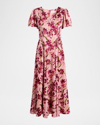 Cinq à Sept Katlin Trailing Hibiscus Midi Dress