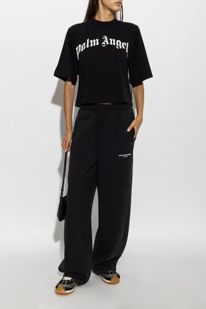 Palm Angels Cotton T-shirt With Printed Logo, Womens, Black