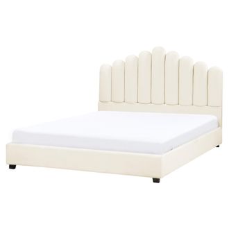 Beliani Cama Con Somier De Terciopelo Cabecero De Concha Marina Blanco Crema 140 X 200 Cm Vincennes
