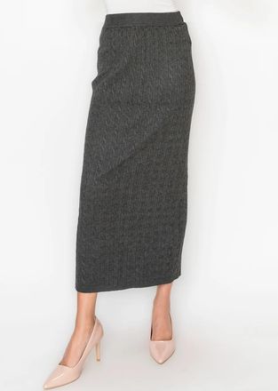 YAL New York Grey Cable Knit Skirt with Elastic Waist