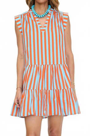Sugarlips Roselia Tiered Mini Dress In Blue/orange