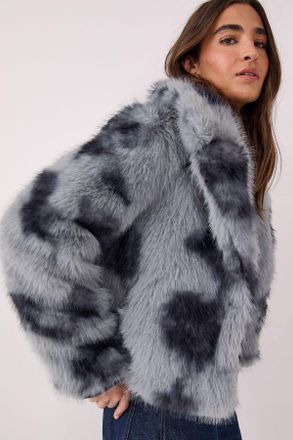 NASTY GAL Womens Cow Fur Collar Jacket - Blue - Size 4 UK