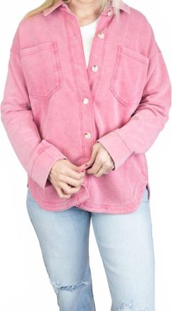 Hem & Thread Washed Knit Shacket In Watermelon Pink