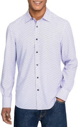 ConStruct Slim Fit Gem Geo Performance Long Sleeve Shirt in White/purple at Nordstrom, Size Xx-Large