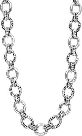 Lagos Signature Caviar Sterling Silver Fluted Oval Link Necklace at Nordstrom, Size 20