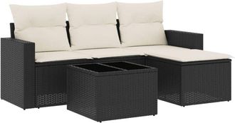 vidaXL Set De Muebles De Jard&iacute;n 5 Pzas Y Cojines Rat&aacute;n Sint&eacute;tico Negro Vidaxl