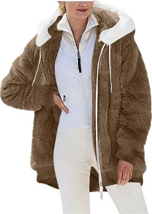Generic Womens Coats Winter Fleece Jackets Full Zipper Hoodies Ear Coats Winter Warm Soft Teddy Hooded Fluffy Hoodie Parka Jacket Overcoat Cardigan with Pocke