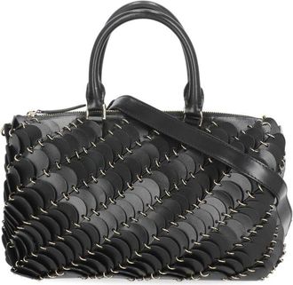 Paco Rabanne Black Textured Disc Details Leather Shoulder Bag