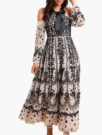 Needle & Thread Adeline Off-Shoulder Ankle Gown in Cream/graphite at Nordstrom, Size 14