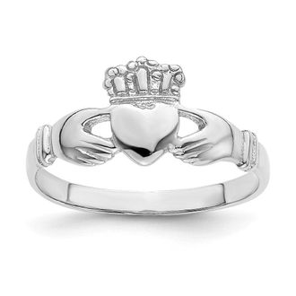 Diamond2Deal 14k White Gold Polished Claddagh Ring