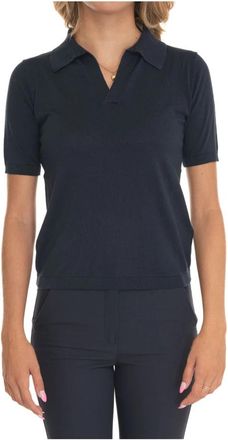 Max Mara Zijden Katoenen Poloshirt - Dames - Polos - Blauw - XL - Katoen - Tops