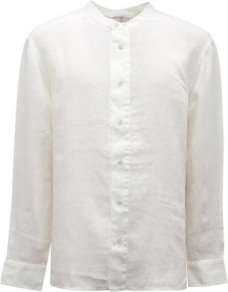 Paolo Pecora Linnen Koreaans Shirt Model 24Ec 1M0G0713619 - Heren - Casual Overhemden - Wit - 2XL - Linnen - Overhemden