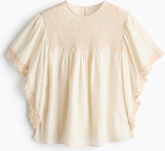 H&M Baumwollbluse mit Spitze - White