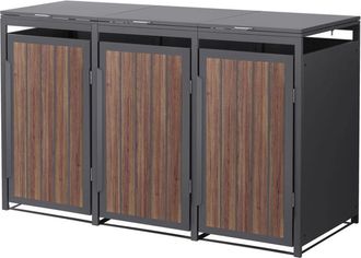 ML Design Ml-design 3x Cobertizos Para Ocultar Cubos De Basura 240l Roble Antracita Oscuro 196x80x120cm Acero Caseta Para Jard&iacute;n Contenedor Exterior Caja Con Ta