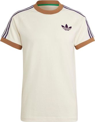 adidas Mens adidas originals Cali Tee Shoulder Stripe Ribbed Round Neck Short Sleeve Milky White T-Shirt IB3422