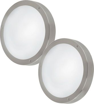 Loops 2 PACK IP44 Outdoor Wall Light Round Stainless Steel 11W LED Porch Lamp in Metallics