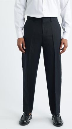 Open Edit Linen Blend Tapered Leg Pants in Black at Nordstrom, Size 38