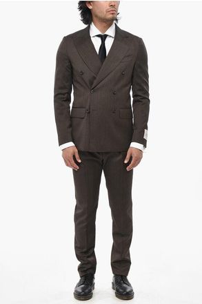Corneliani CC COLLECTION Herringbone Wool Double-Breasted Suit RETAILOR size 48