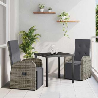 vidaXL Vidaxl - Conjunto De Comedor De Jard&iacute;n 3 Pcs Gris Rat&aacute;n Sint&eacute;tico